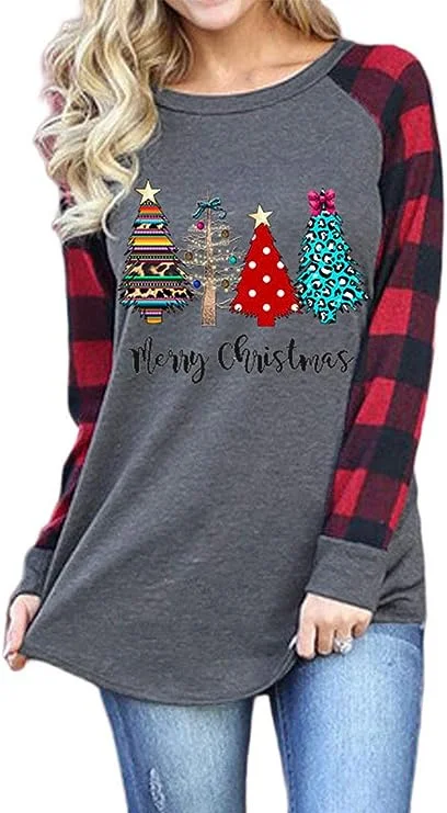 T-shirt natalizio europeo e americano da donna a manica lunga con stampa, perfetto per le festività, comodo ed elegante. — foto 1