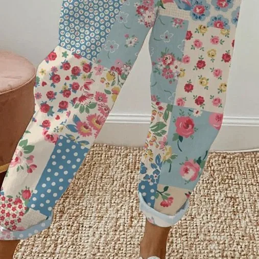 Title 5, Womens Creative Flower Adjustable Waist Trouse...
