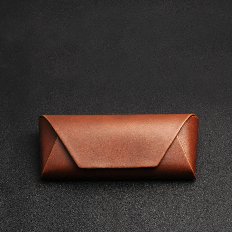 Handmade Japanese Crazy Horse Leather Brown PU Leather Retro Art Anti-compression Myopia Sunglasses Case provides stylis — photo 4