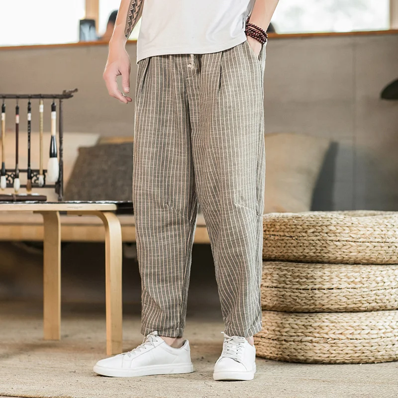 Title 2, Loose Harem Linen Pants Cotton And Linen Straig...