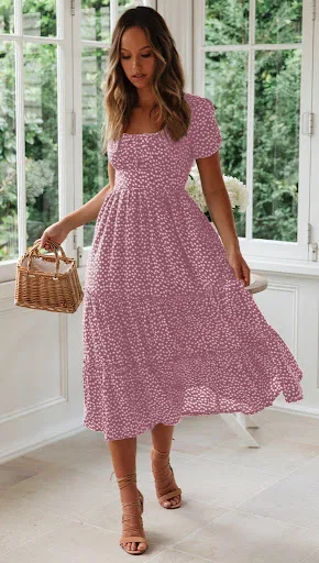 Title 6, Square Collar Short Sleeve Dress Summer Puff Fl...