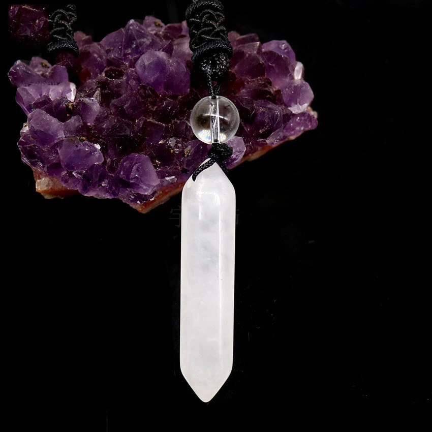 Colar com pingente personalizado, prisma hexagonal de cristal branco natural de dupla ponta, tecido à mão, estilo único. — foto 9