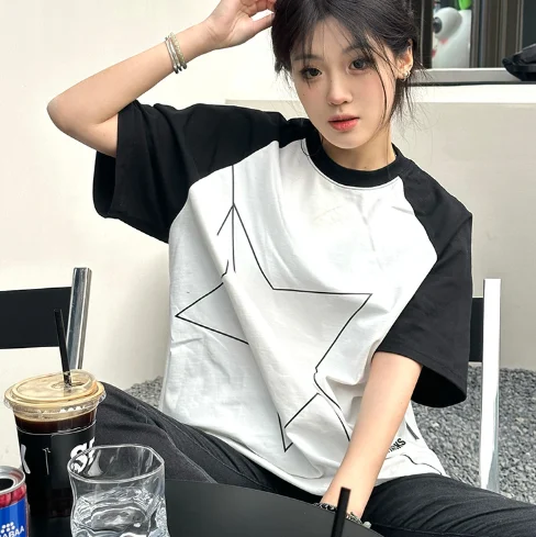White Raglan Sleeve XINGX Printing Color Contrast Niche Design Top. A stylish and unique top perfect for casual wear and — photo 8