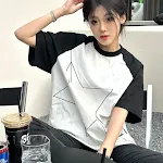 White Raglan Sleeve XINGX Printing Color Contrast Niche Design Top. A stylish and unique top perfect for casual wear and — photo 8