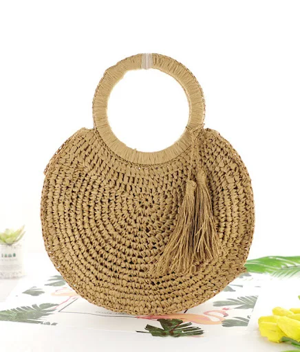 Title 3, Tassel Fringe Straw Woven Round Hand Woven Bag ...