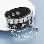 Pulseira feminina de couro Rivet Star Pentagrama com correntes multicamadas de prata, bracelete de punho envolvente com pentagrama — foto 4