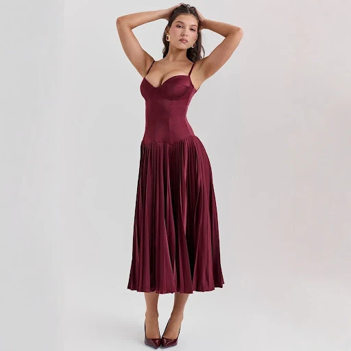 Title 6, Spaghetti Straps Sleeveless Slim-fit Pleated Dress