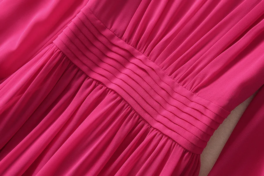 Title 16, V-neck Pleated Strip Waist-controlled Long Slee...
