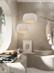 Lustre de teto japonês com arte em corda para casa. Ilumine sua casa com estilo e elegância rústica. Perfeito para sala de jantar e estar. — foto 14