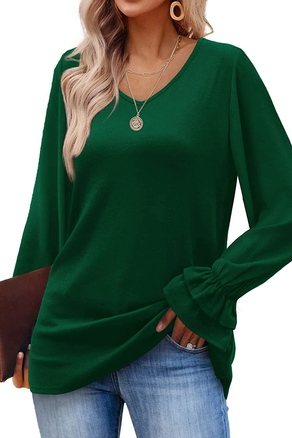 Blusa de manga longa cor sólida, macia e confortável, perfeita para o dia a dia e sobreposições, versátil e elegante para qualquer ocasião. — foto 1