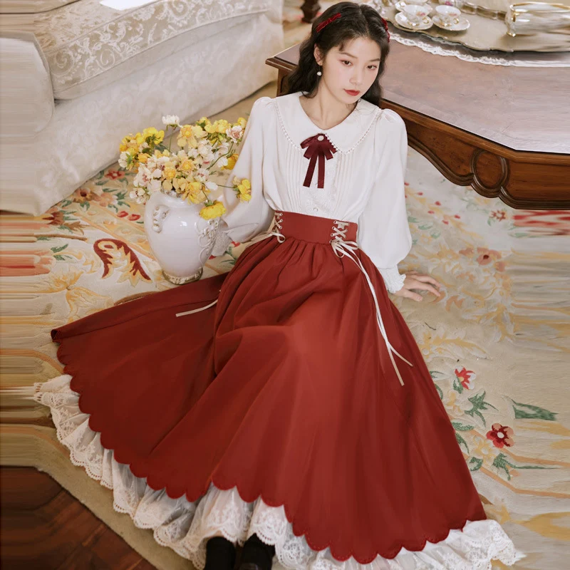 Vestido longo manga longa com renda floral bordada de camada dupla Conjunto elegante e sofisticado para mulheres em diversas ocasiões — foto 4
