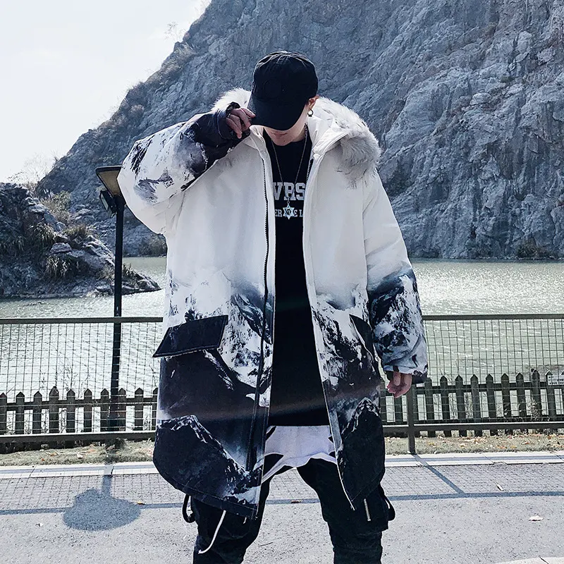 Title 2, Mens fashion mid-length padded coat with fur c...