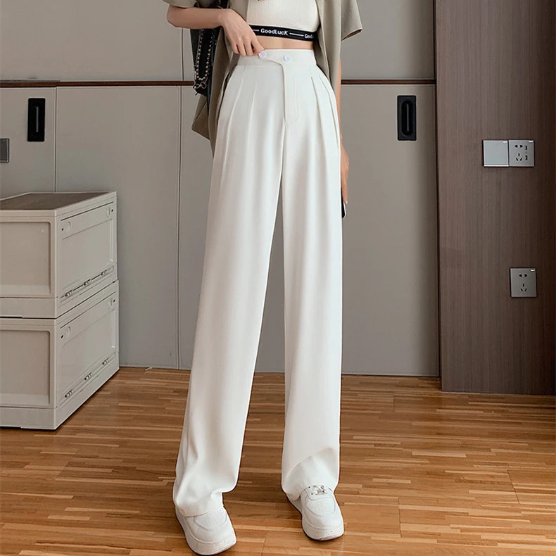 Ženske opuštene casual pantalone visokog struka, široke nogavice. Udobne i moderne, savršene za svakodnevne aktivnosti i elegantan izgled. — foto 7