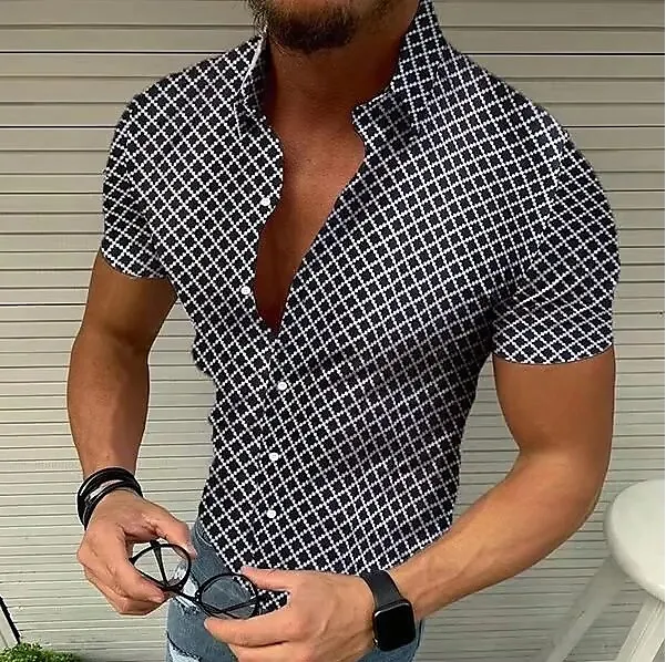 Men's Fashion Casual Plaid Short-sleeved Shirt Top, comfortable and stylish, perfect for everyday wear and summer outing — photo 4