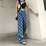 Calças jeans soltas de perna reta com design de botões Love, para esfregar, confortáveis e estilosas, perfeitas para o dia a dia — foto 4