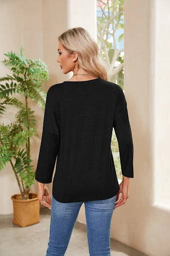 Title 6, Effen kleur dames casual los T-shirt met ronde ...