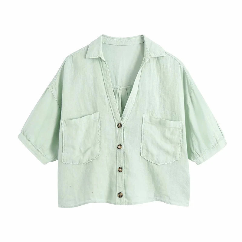 Title 7, Dames zomer effen kleur revers casual kort shir...