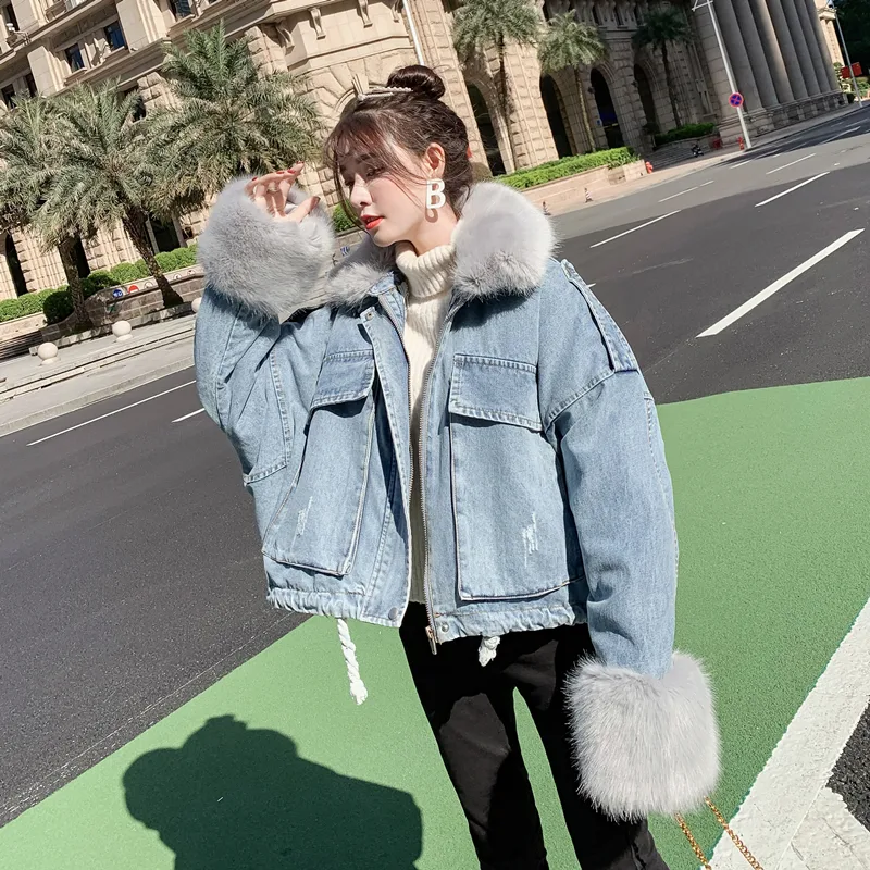Title 3, Cappotto in denim a due pezzi con pelliccia di ...