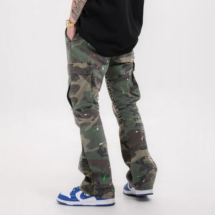 Camouflage cargobroek met meerdere zakken, inktspatten en een distressed wassing, stoere broek voor een casual look, ideaal voor dagelijks gebruik — foto 2