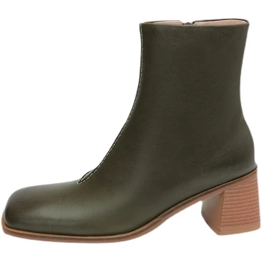Title 1, Womens Lambskin Square Toe Retro Chunky Heel A...