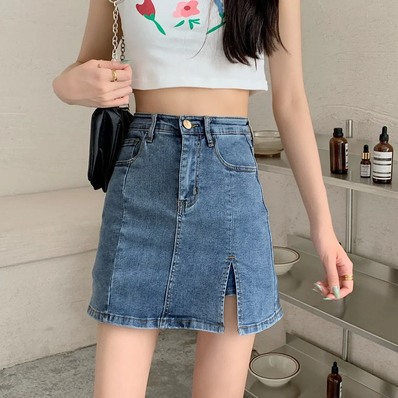 Women's split denim skirt, a stylish and versatile choice. Perfect for casual or dressy outfits. Comfortable, unique des — photo 3