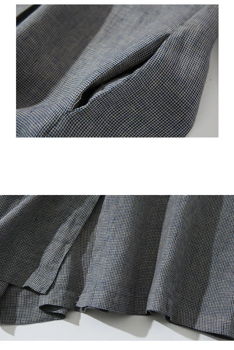 Spring And Autumn Houndstooth Mid-length Long Sleeve Cotton Linen Shirt. Comfortable and stylish for transitional weathe — photo 12