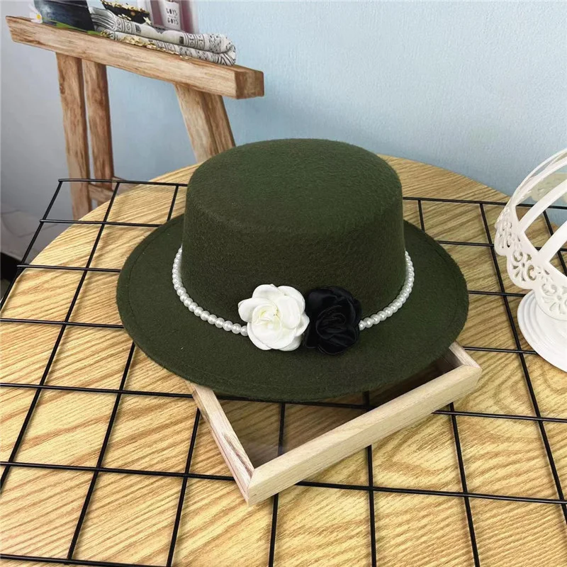 Title 11, Vintage Top Hat Female Pearl Chain Flower Woole...