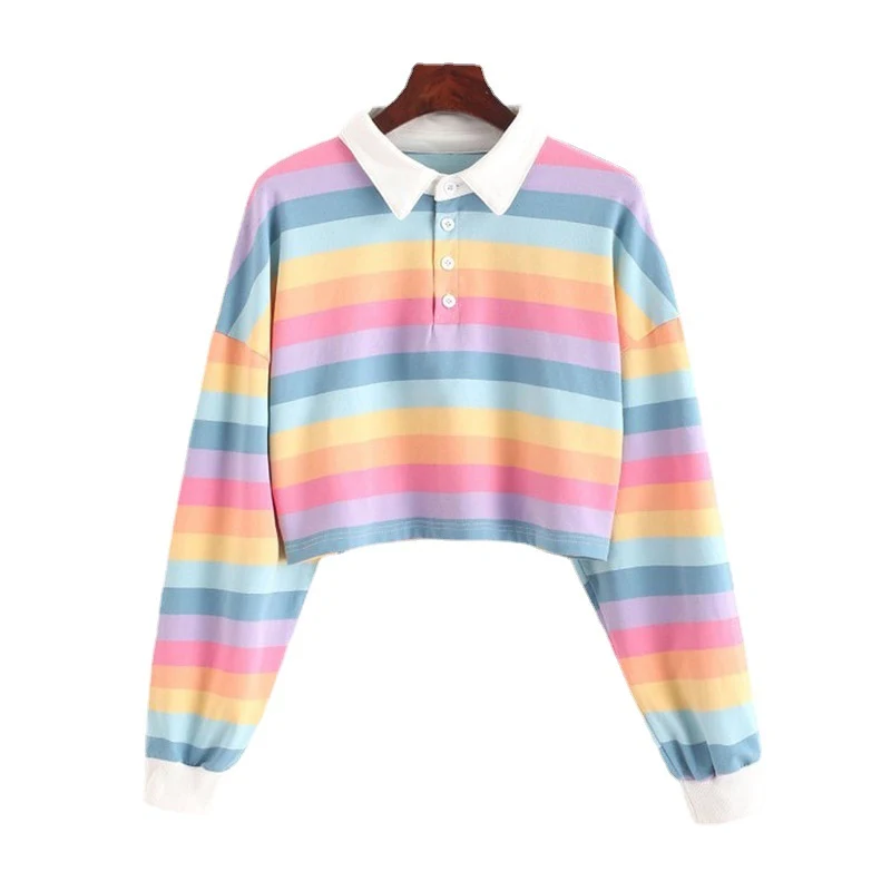 Title 6, Suéter feminino elegante com gola polo listrada...