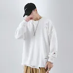 Suéter masculino folgado rasgado, estilo urbano moderno. Conforto e estilo em uma peça, perfeito para um visual despojado e cheio de atitude, ideal para o dia a dia. — foto 1