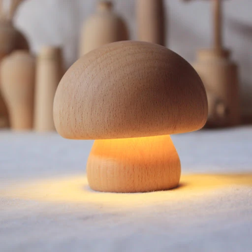 Title 1, Solid Wood Mushroom Shape Rechargeable Night Li...