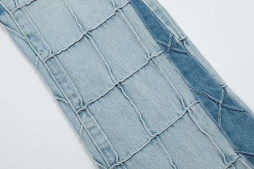 Title 13, Mens Patchwork Checked Raw Edge Jeans Loose St...