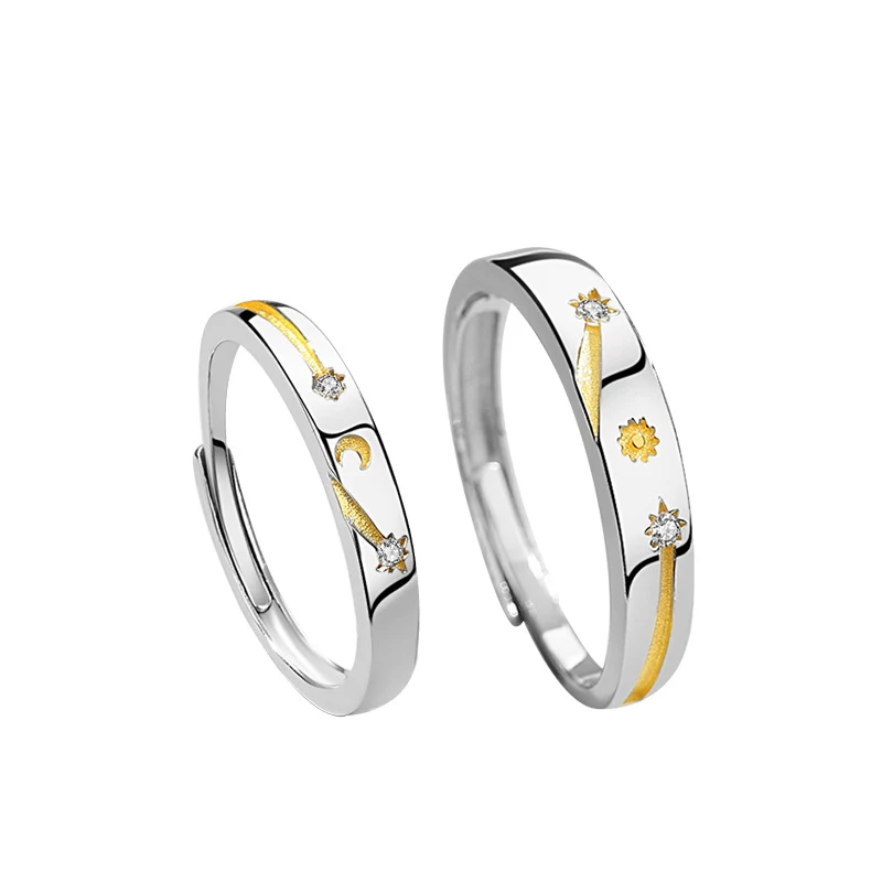 Title 2, Anel de casal Sun Moon Stars 925 prata esterlin...