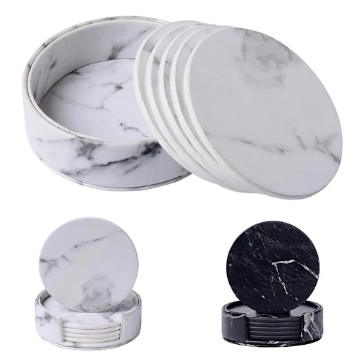 Title 7, Marble pattern coasters, double-sided PU leathe...