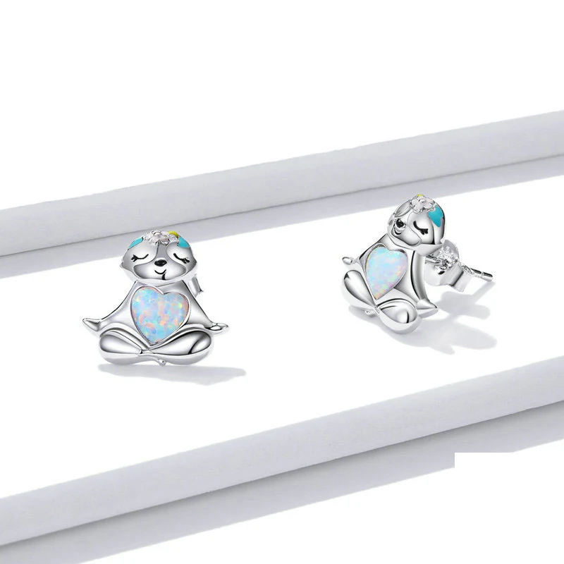 Brincos de preguiça Yinziyun Original Blue Opal, animal fofo com óleo pingando, prata S925. Brincos inteiros Bse483, para um visual divertido e charmoso. — foto 4