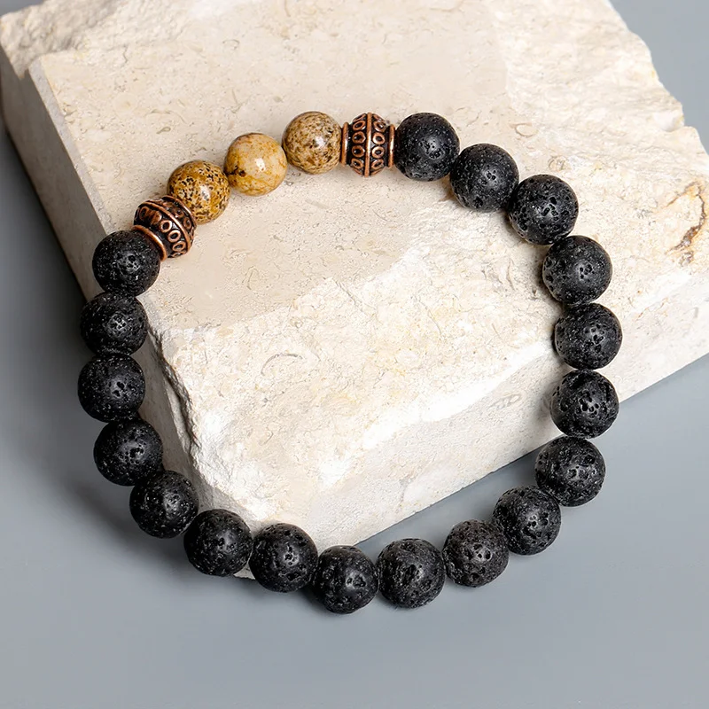 Pulseira simples de pedra Olho de Tigre multicolorida masculina, um adorno estiloso e cheio de energia para o seu pulso. — foto 8