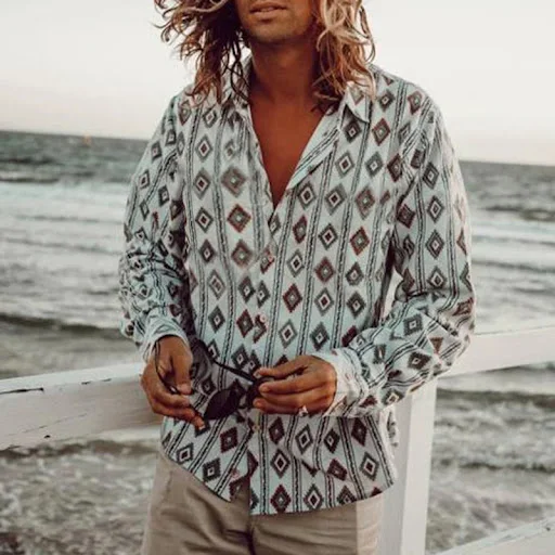 Title 2, Casual Beach Print Long Sleeve
