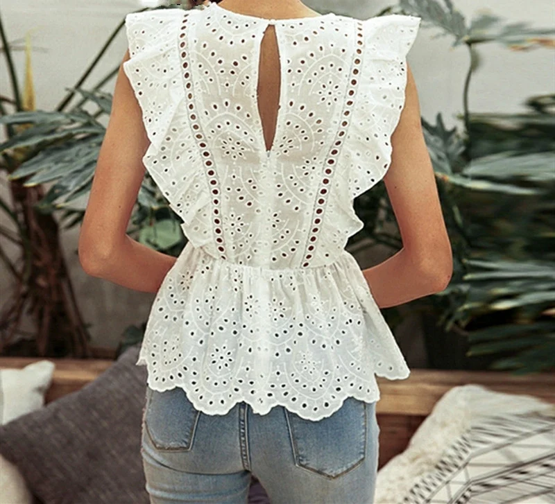 White lace top for women, a versatile and elegant choice for any occasion, perfect for pairing with skirts or trousers, — photo 3