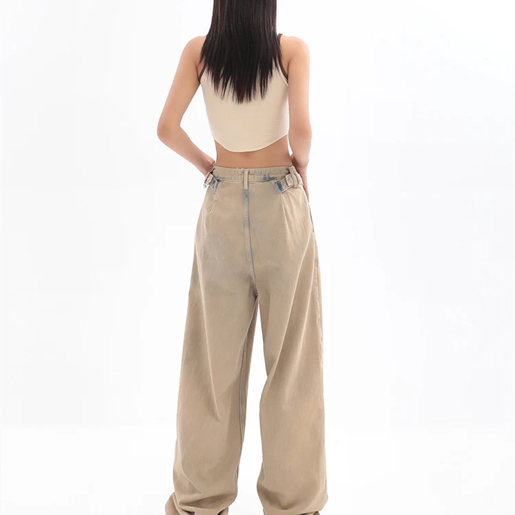 Pantalones Casuales Rectos Sueltos de Cintura Alta Lavados Vintage para Mujer – Comodidad y Estilo Clásico para Tu Look Diario — foto 4