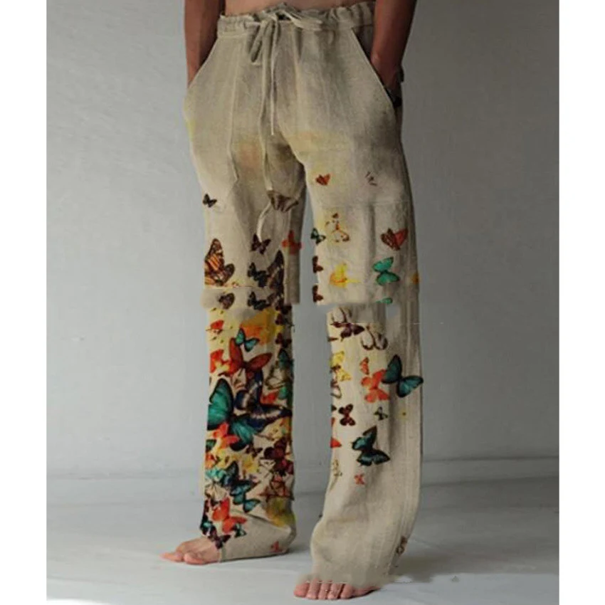 Men's brown solid color trousers with hem print, offering ordinary casual comfort and a modern style for everyday wear, — photo 3