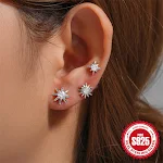 Orecchini S925 in argento sterling, moda semplice, mini geometrici, lucidi rotondi, stelle a otto punte, zirconi a fila singola. — foto 40