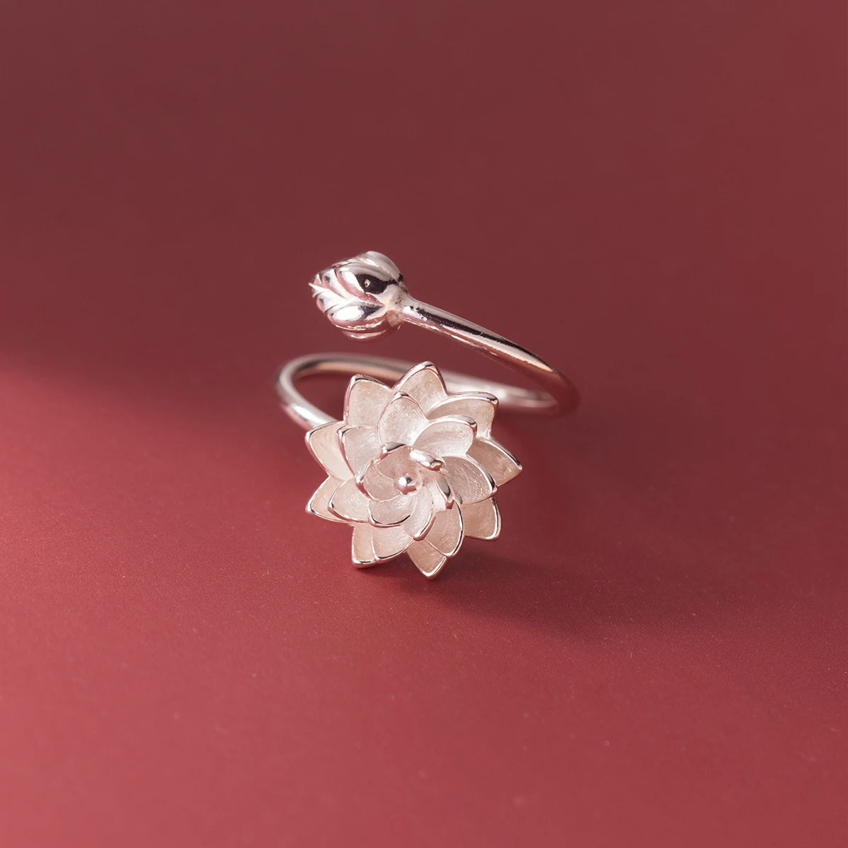 Anel Argent Pur Estilo Chinês Lotus Branco Puro Elegante Ajustável Abertura Joia Feminina Design Clássico — foto 10