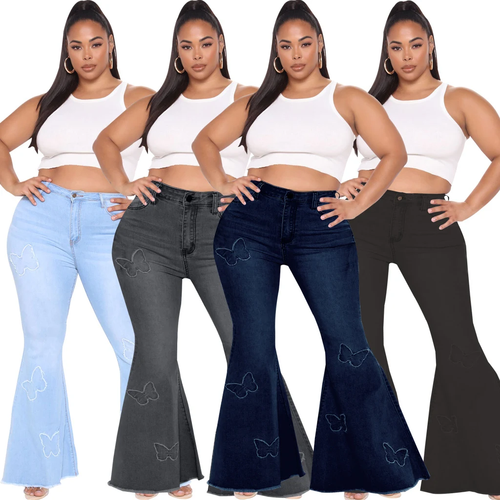 Slim Fit Butterfly Embellished Wide Leg Plus Size Flared Pants provide comfort and style with a flattering silhouette an — photo 10