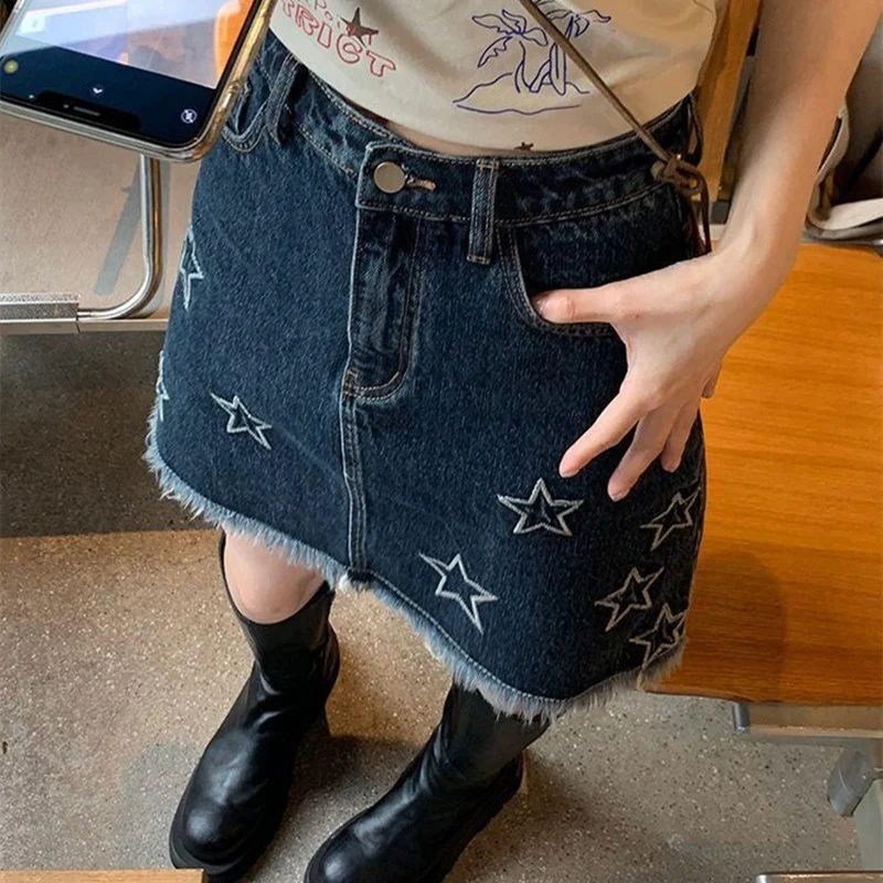 Title 27, Denim kratka suknja sa zvezdanim vezom, visokog...