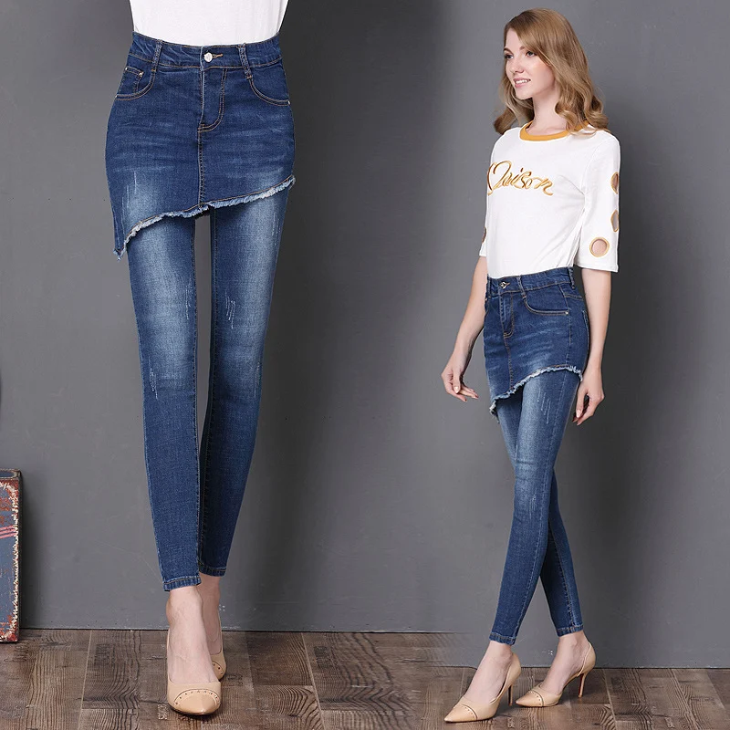 Women's Fake Two-Piece Denim Skirt Pants Effortless style and comfort in one. A versatile piece for a modern, casual loo — photo 1