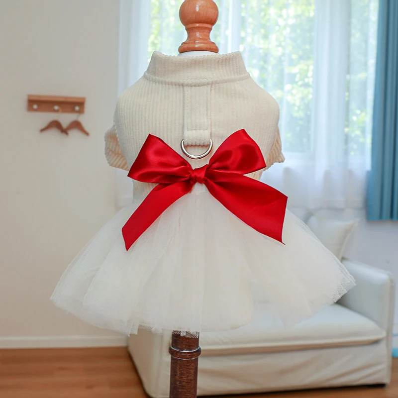Beige Chest And Back Gauze Skirt Dog Clothes Warm, offering warmth and comfort for your furry friend. Keep your dog cozy — photo 5