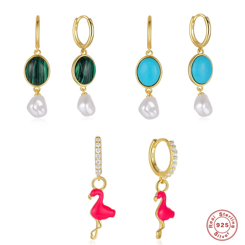 Brincos de pérola flamingo com diamantes redondos em prata esterlina S925. Combine elegância e delicadeza, perfeitos para realçar sua beleza. — foto 5