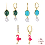 Brincos de pérola flamingo com diamantes redondos em prata esterlina S925. Combine elegância e delicadeza, perfeitos para realçar sua beleza. — foto 5