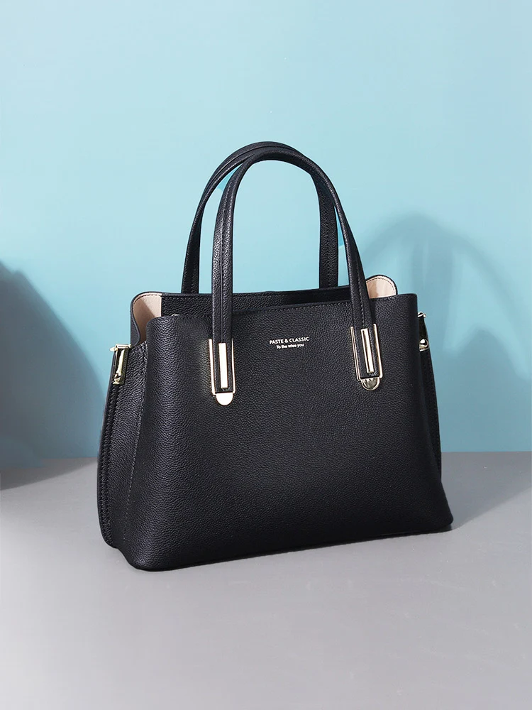 Title 6, Womens Black Leather Large Capacity Messenger ...