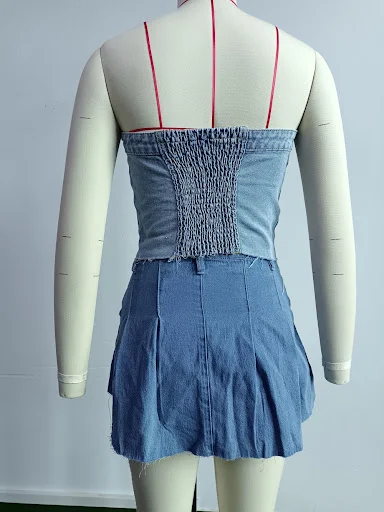 Title 5, Colete jeans feminino com botão superior e tubo