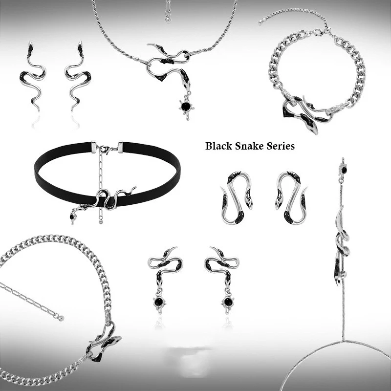 Colar de cobra preto para mulheres, selvagem e com temperamento. Adicione um toque audacioso e elegante ao seu visual diário. — foto 1